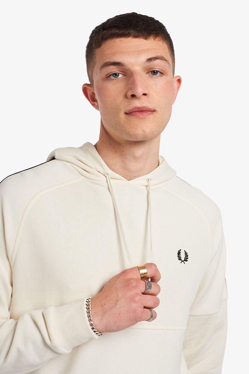 White Fred Perry Taped Hooded Men's Sweatshirts | PH 1608ZUTG